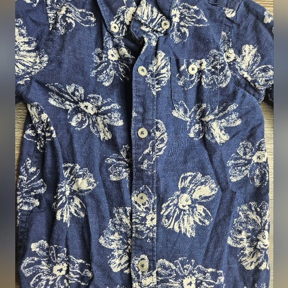 Janie And Jack Boyd 2T Linen Blend Button Down Shirt Tropical Blue White - Picture 2 of 5